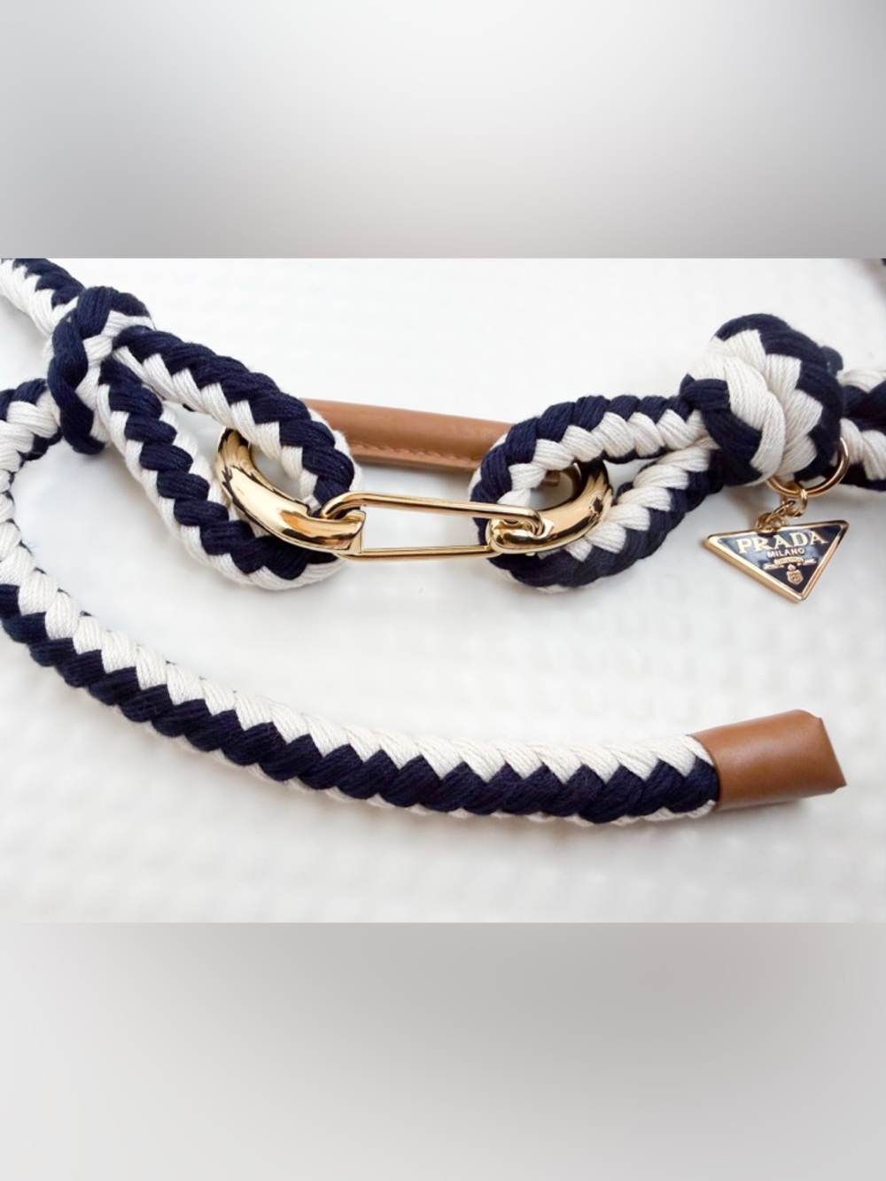 New Prada Braided Rope Belt in Marine and White Size 75 (U.S. 2) - Picture 5 of 11